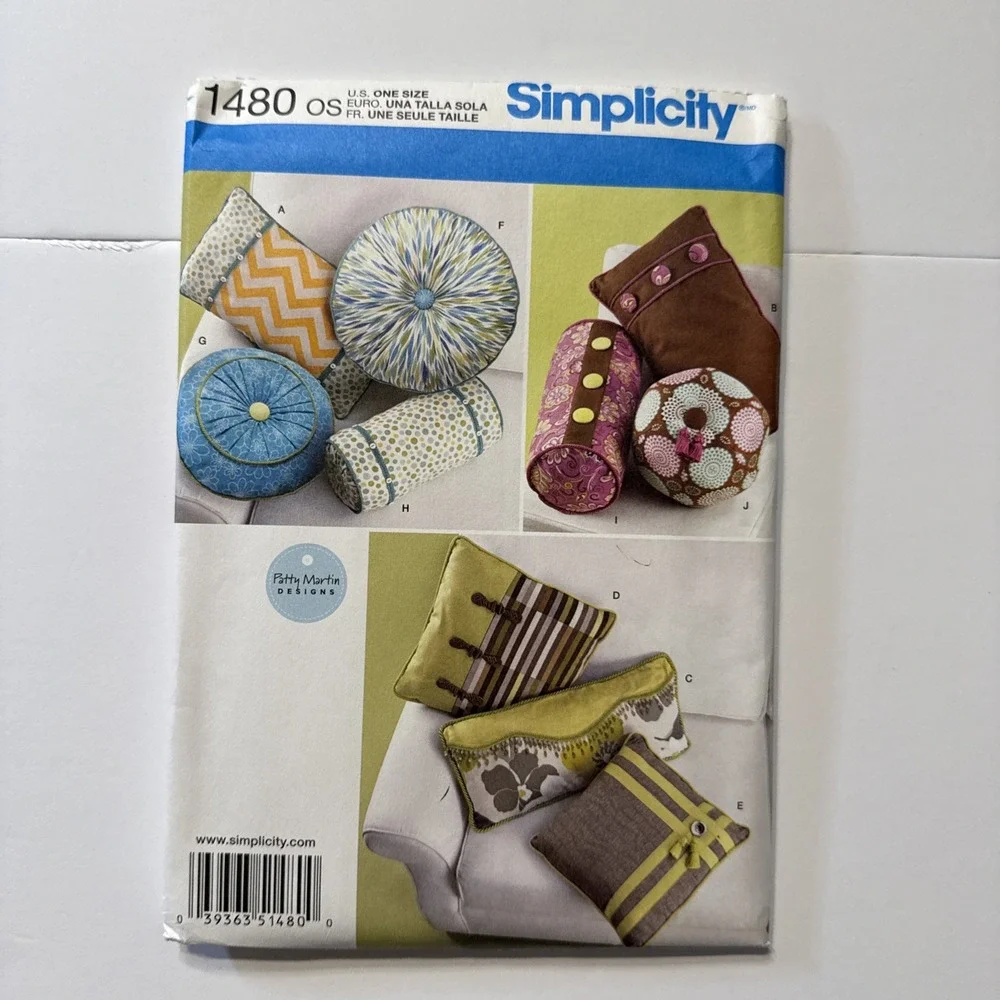 Simplicity 1480 Decorative Pillows & Neck Roll Craft Sewing Pattern Uncut